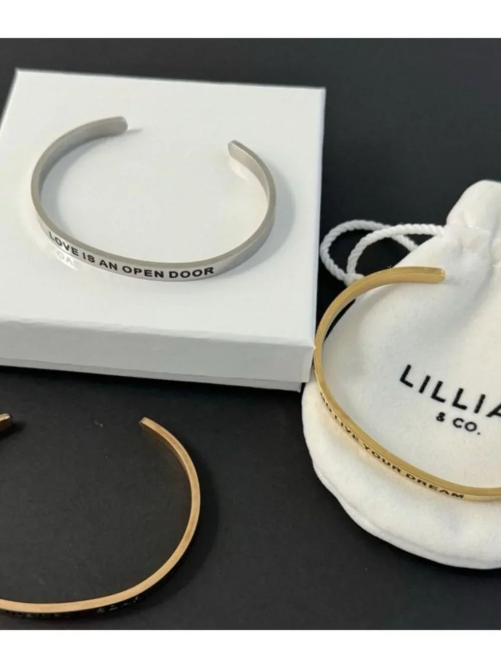 Lillian & Co Cuff Bracelet Trio Set Inspirational Metal Bangles Gold Silver